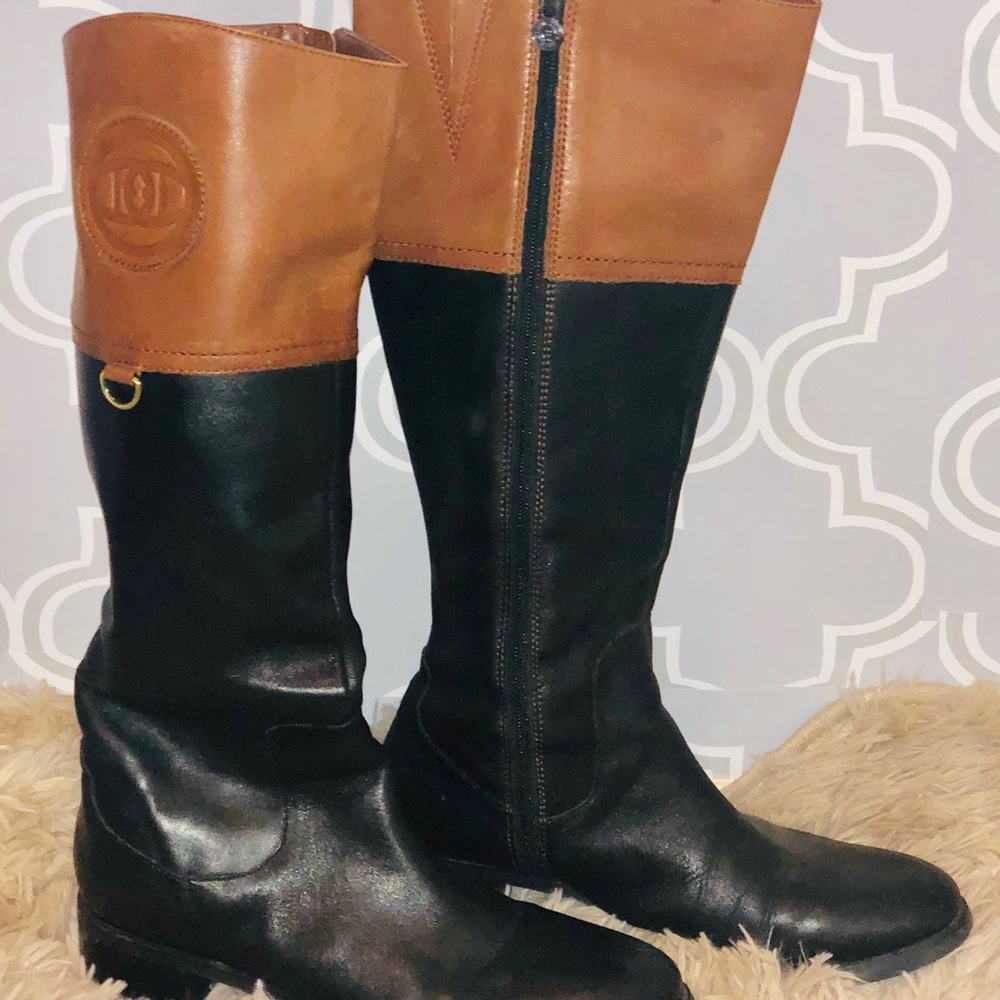 Etienne Aigner Riding Boots Cognac & Black